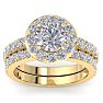 3 1/4 Carat Round Shape Halo Moissanite Bridal Set In 14K Yellow Gold Image-1