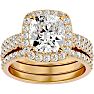 4 1/2 Carat Cushion Cut Halo Lab Grown Diamond Bridal Set In 14 Karat Yellow Gold Image-1