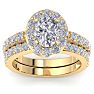 3 1/4 Carat Oval Shape Halo Lab Grown Diamond Bridal Set In 14K Yellow Gold Image-1