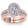 3 1/4 Carat Oval Shape Halo Lab Grown Diamond Bridal Set In 14K Rose Gold Image-1