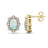 2 Carat Oval Shape Opal and Diamond Earrings In 14K Yellow Gold Image-1