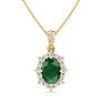 1-1/3 Carat Oval Shape Emerald Necklaces With Diamond Halo In 14 Karat Yellow Gold, 18 Inch Chain Image-1