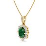 1-1/3 Carat Oval Shape Emerald Necklaces With Diamond Halo In 14 Karat Yellow Gold, 18 Inch Chain Image-2