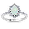 1-1/2 Carat Oval Shape Opal Ring and Diamond Halo In 14K White Gold Image-1