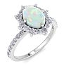 1-1/2 Carat Oval Shape Opal Ring and Diamond Halo In 14K White Gold Image-2
