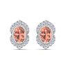 2 Carat Oval Shape Morganite Earrings with Fancy Diamond Halo In 14K White Gold Image-2