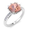 1-1/2 Carat Cushion Cut Morganite and Diamond Ring In 14K White Gold Image-2