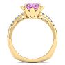 Pink Topaz Ring: 1 1/2 Carat Cushion Cut Pink Topaz and Diamond Ring Image-3