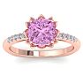Pink Topaz Ring: 1 1/2 Carat Cushion Cut Pink Topaz and Diamond Ring Image-1