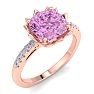 Pink Topaz Ring: 1 1/2 Carat Cushion Cut Pink Topaz and Diamond Ring Image-2