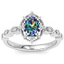 1 Carat Round Shape Mystic Topaz Ring With Diamond Halo In 14 Karat White Gold Image-1