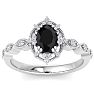 1 Carat Oval Shape Black Diamond Engagement Ring In 14K White Gold Image-1