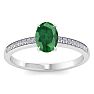 Emerald Ring: 1 Carat Oval Shape Emerald and Diamond Ring Image-1