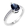 Sapphire Ring: 1 1/4 Carat Pear Shape Sapphire and Diamond Ring Image-2