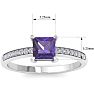 Amethyst Ring: 1 1/4 Carat Princess Shape Amethyst and Diamond Ring Image-5