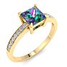 1-1/4 Carat Princess Shape Mystic Topaz Ring and Diamonds In 14 Karat Yellow Gold Image-2
