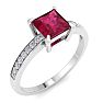 Ruby Ring: 1 1/4 Carat Princess Shape Ruby and Diamond Ring Image-2