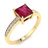 Ruby Ring: 1 1/4 Carat Princess Shape Ruby and Diamond Ring Image-2