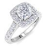 2 Carat Cushion Cut Lab Grown Diamond Halo Engagement Ring In 14K White Gold Image-2