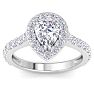 2 Carat Pear Shape Lab Grown Diamond Halo Engagement Ring In 14K White Gold Image-1