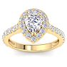 2 Carat Pear Shape Lab Grown Diamond Halo Engagement Ring In 14K Yellow Gold Image-1