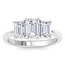 2 Carat Emerald Cut Lab Grown Diamond Three Stone Engagement Ring In 14K White Gold Image-1