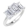 2 Carat Emerald Cut Lab Grown Diamond Three Stone Engagement Ring In 14K White Gold Image-2