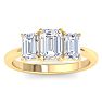 2 Carat Emerald Cut Lab Grown Diamond Three Stone Engagement Ring In 14K Yellow Gold Image-1