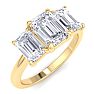 2 Carat Emerald Cut Lab Grown Diamond Three Stone Engagement Ring In 14K Yellow Gold Image-2