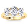 3 Carat Oval Shape Lab Grown Diamond Three Stone Engagement Ring In 14K Yellow Gold Image-1