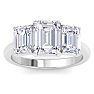 4 Carat Emerald Cut Lab Grown Diamond Three Stone Engagement Ring In 14K White Gold Image-1