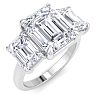 5 Carat Emerald Cut Lab Grown Diamond Three Stone Engagement Ring In 14K White Gold Image-2