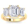 5 Carat Emerald Cut Lab Grown Diamond Three Stone Engagement Ring In 14K Yellow Gold