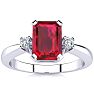 Ruby Ring: 2 1/2 Carat Octagon Shape Created Ruby and Diamond Ring In Sterling Silver Image-1