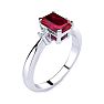 Ruby Ring: 2 1/2 Carat Octagon Shape Created Ruby and Diamond Ring In Sterling Silver Image-2