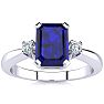 Sapphire Ring: 2 1/2 Carat Octagon Shape Created Sapphire and Diamond Ring In Sterling Silver Image-1