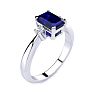 Sapphire Ring: 2 1/2 Carat Octagon Shape Created Sapphire and Diamond Ring In Sterling Silver Image-2