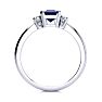 Sapphire Ring: 2 1/2 Carat Octagon Shape Created Sapphire and Diamond Ring In Sterling Silver Image-3