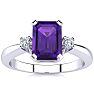 Amethyst Ring: 2 1/2 Carat Octagon Shape Amethyst and Diamond Ring In Sterling Silver Image-1
