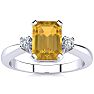 Citrine Ring: 2 1/2 Carat Octagon Shape Citrine and Diamond Ring In Sterling Silver Image-1