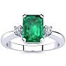Emerald Ring: 2 1/2 Carat Octagon Shape Created Emerald and Diamond Ring In Sterling Silver Image-1