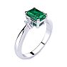 Emerald Ring: 2 1/2 Carat Octagon Shape Created Emerald and Diamond Ring In Sterling Silver Image-2