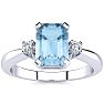 Aquamarine Ring: 2 1/2 Carat Octagon Shape Aquamarine and Diamond Ring In Sterling Silver Image-1
