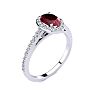 Ruby Ring: 1 Carat Oval Shape Created Ruby and Halo Diamond Ring In Sterling Silver Image-2