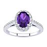 Amethyst Ring: 1 Carat Oval Shape Amethyst and Halo Diamond Ring In Sterling Silver Image-1