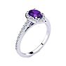Amethyst Ring: 1 Carat Oval Shape Amethyst and Halo Diamond Ring In Sterling Silver Image-2