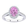 Pink Sapphire Ring: 1 Carat Oval Shape Created Pink Sapphire and Halo Diamond Ring In Sterling Silver Image-1