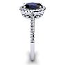 Sapphire Ring: 1 1/2 Carat Oval Shape Created Sapphire and Halo Diamond Ring In Sterling Silver Image-4
