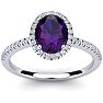 Amethyst Ring: 1 1/2 Carat Oval Shape Amethyst and Halo Diamond Ring In Sterling Silver Image-1