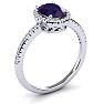 Amethyst Ring: 1 1/2 Carat Oval Shape Amethyst and Halo Diamond Ring In Sterling Silver Image-2